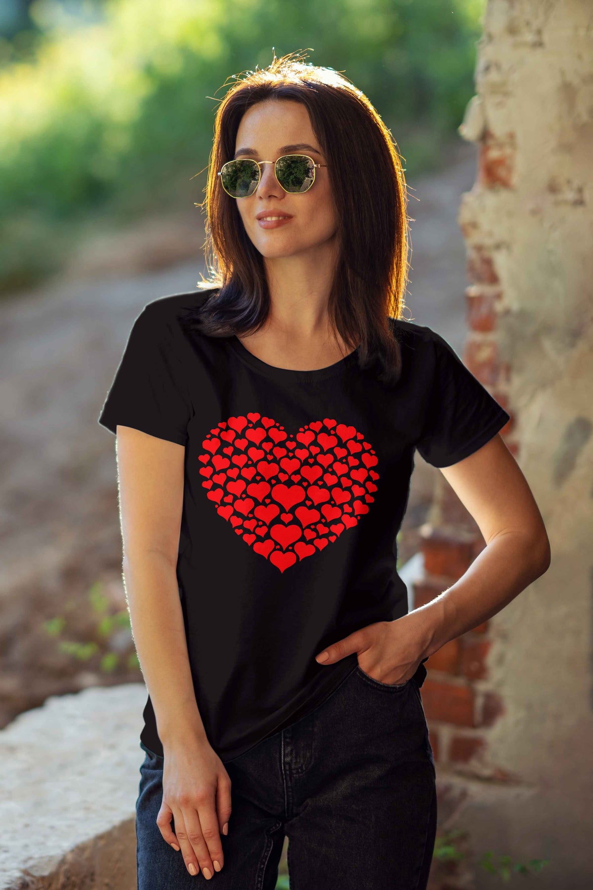 Black T-Shirt with Red Heart Design – Trendy & Stylish Tee - urban360