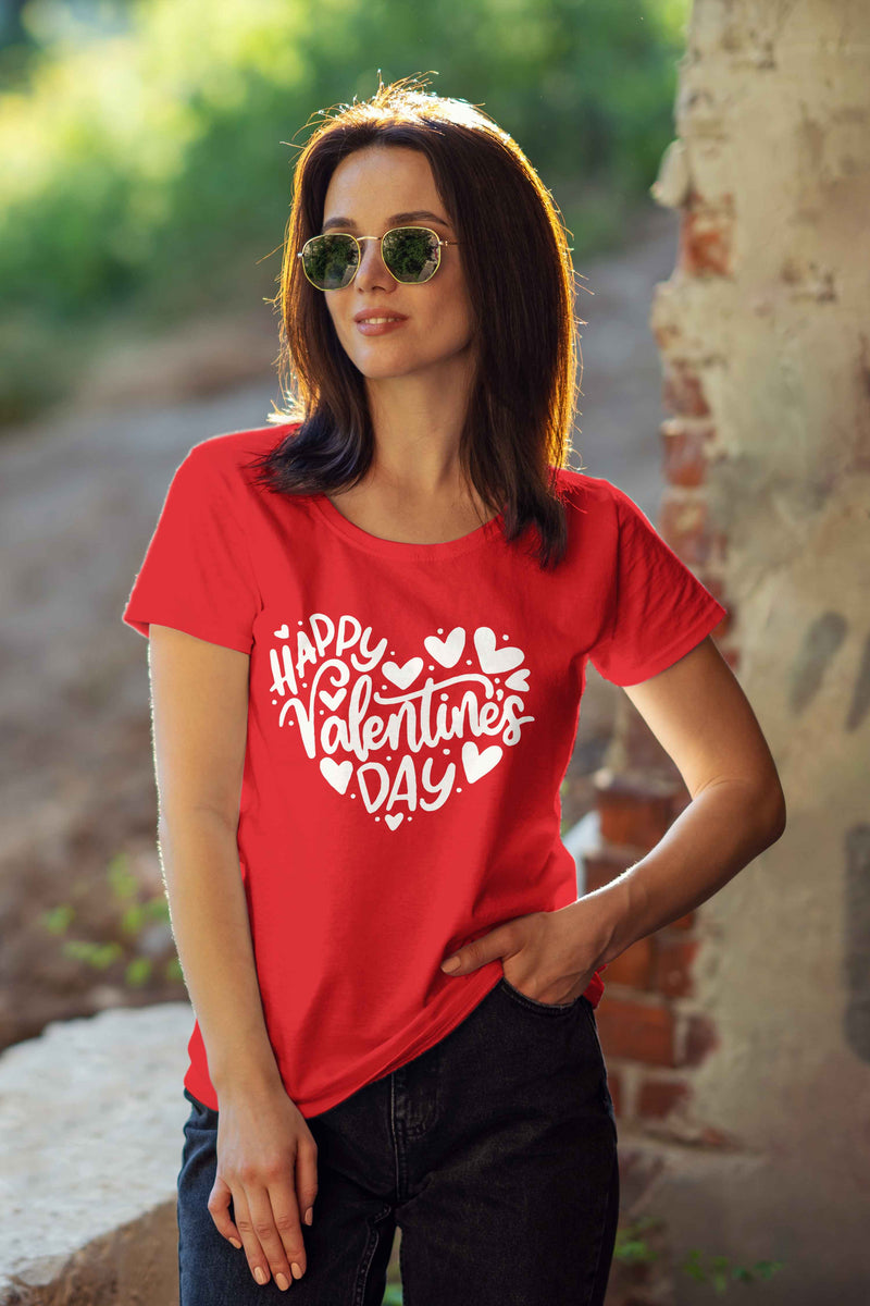 Happy Valentine's Day T-Shirt – Black & Red Heart Print Tee - urban360