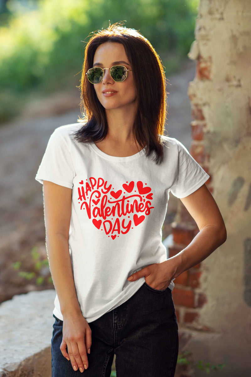 Happy Valentine's Day T-Shirt – Black & Red Heart Print Tee - urban360