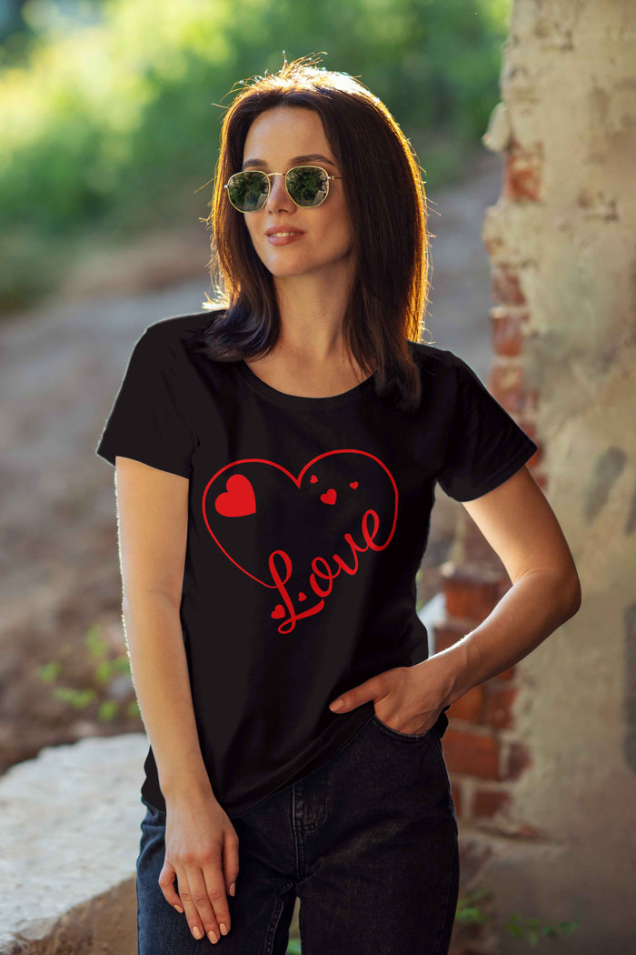 Love Heart T-Shirt – Black & Red Romantic Graphic Tee - urban360