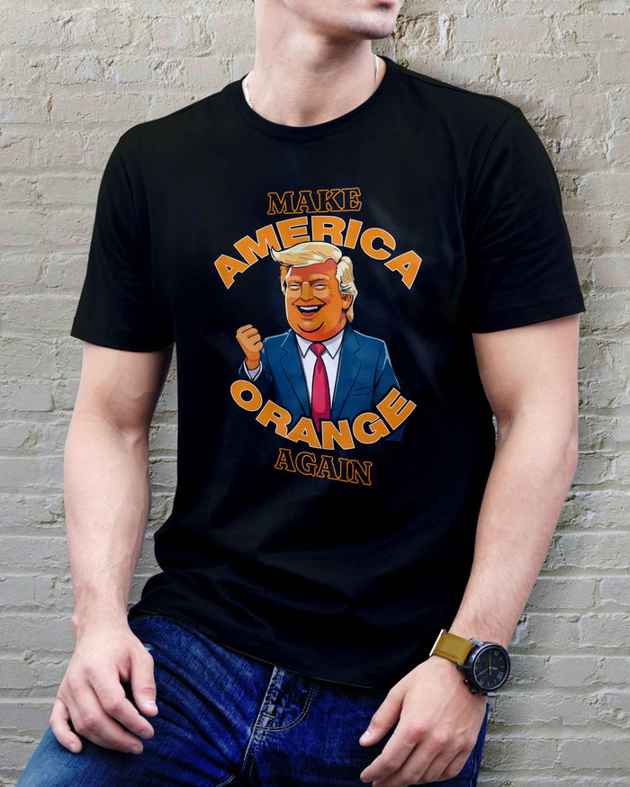 Make America Orange Again Unisex Cotton T-Shirt | Cartoon Donald Trump Design - urban360