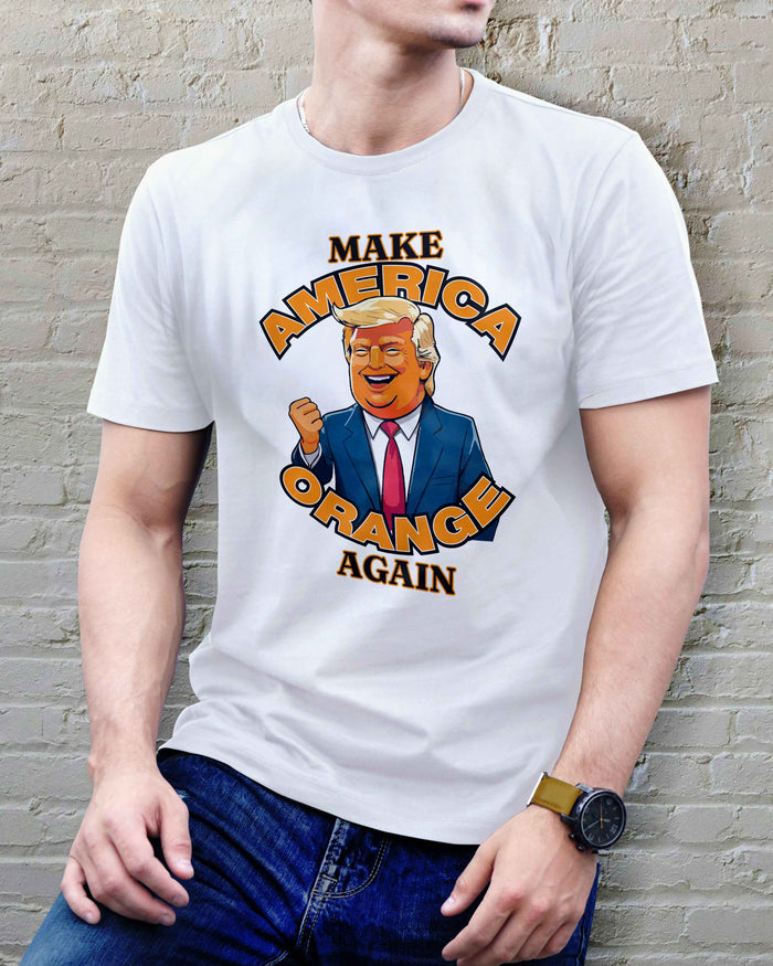 Make America Orange Again Unisex Cotton T-Shirt | Cartoon Donald Trump Design - urban360