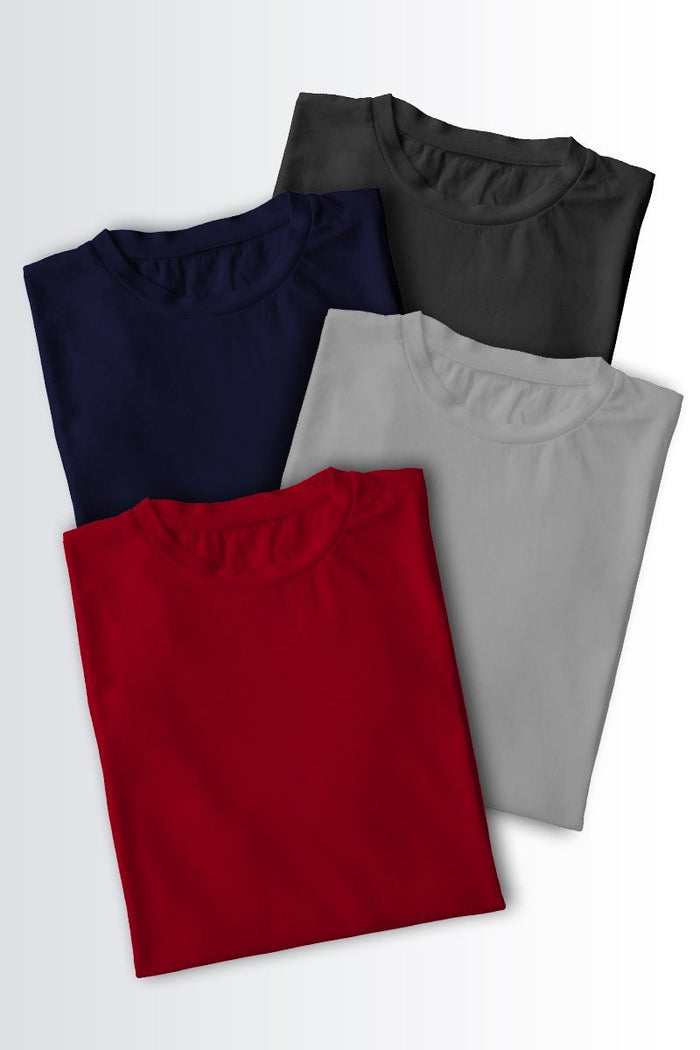 Round Neck T-Shirt - Pack of 4 color (sports grey, Navy, Red, Charcoal)