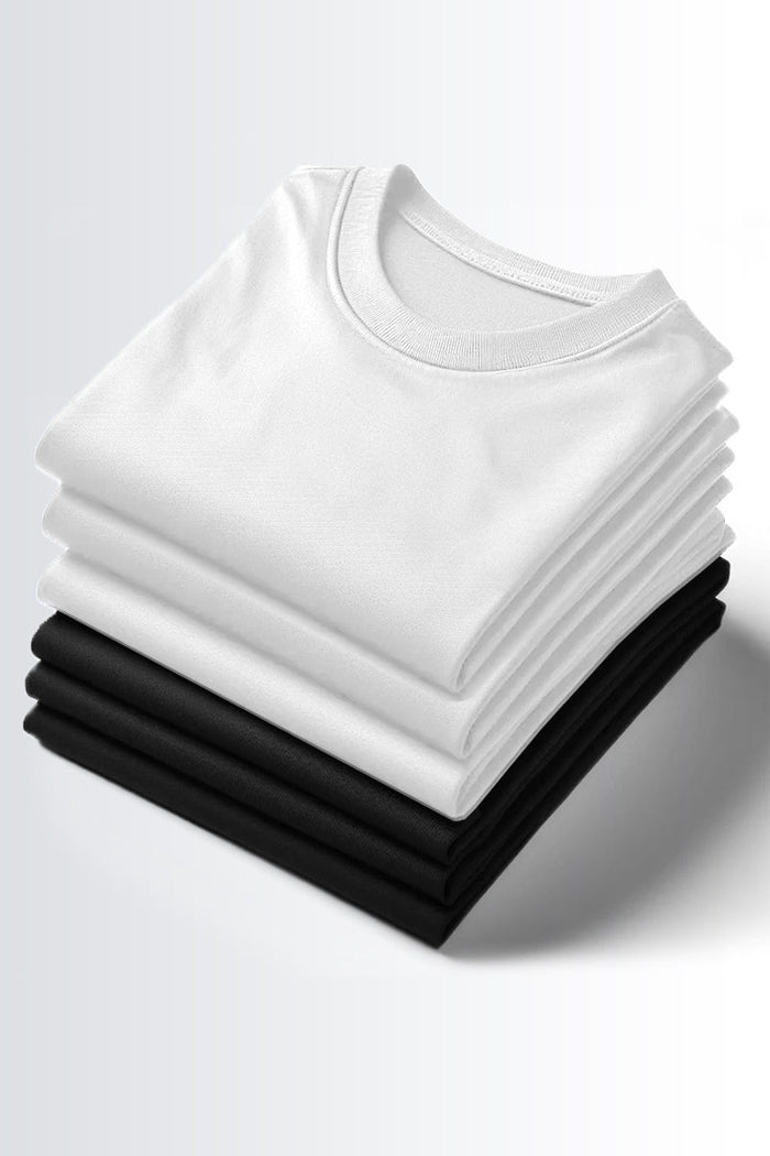 Round Neck T-Shirt - Pack of 6 (3 black, 3 white)