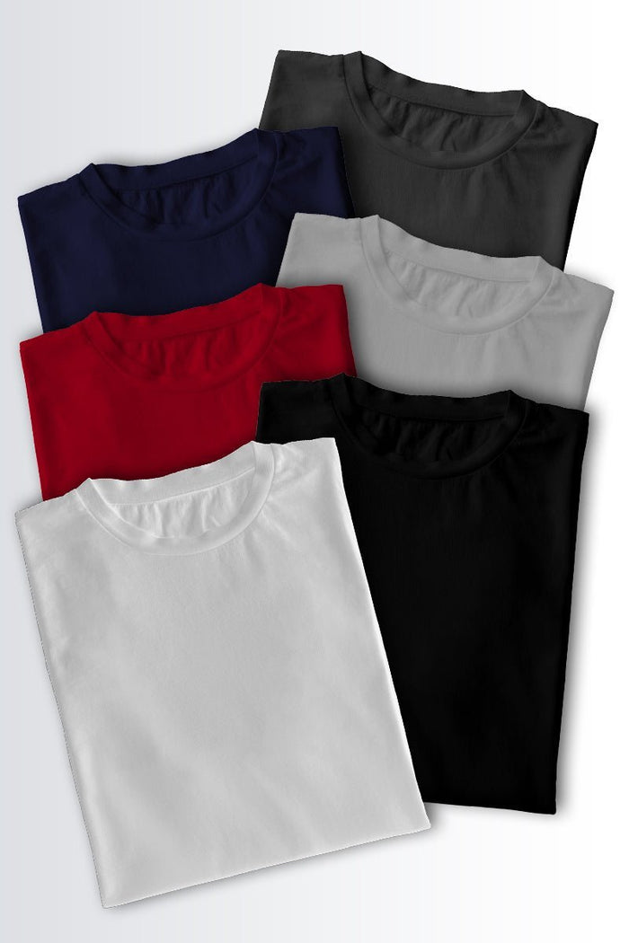 Round Neck T-Shirt - Pack of 6 color (sports grey, Navy, Red, Charcoal, black, white)