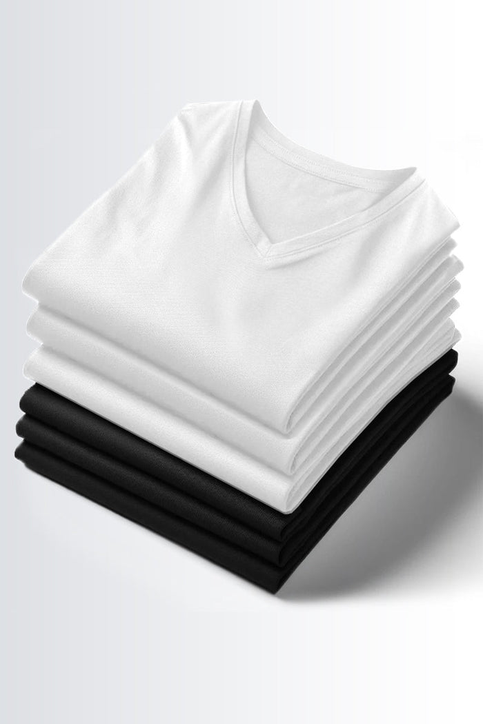 V Neck T-Shirt - Pack of 6 (3 black, 3 white)